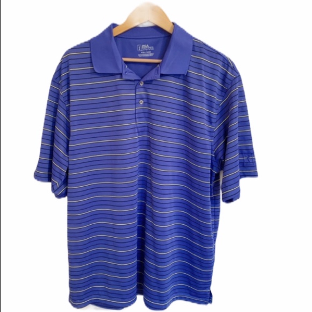 PGA TOUR GOLF POLO BLUE WHITE BLACK STRIPES SZ XXL